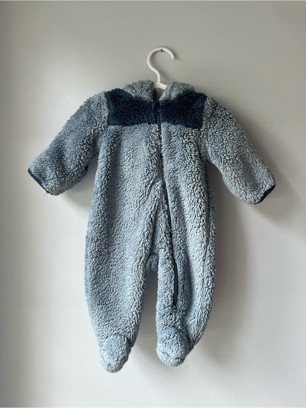 Little Lads Cozy Fleece Baby One-Piece Romper in Light Blue- 3 months